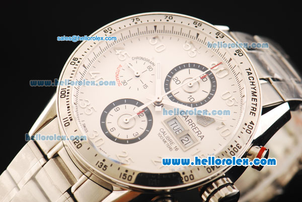 Tag Heuer Carrera Calibre 16 Chronograph Swiss Valjoux 7750 Automatic Movement Full Steel with White Dial-43mm - Click Image to Close
